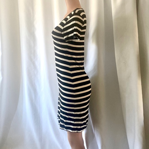 Lilly Aldridge for Velvet Black and White Striped Mini T-Shirt Dress - Picture 4 of 6